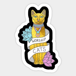 Worship Cats Kitten Sphynx Egyptian Typography Gold Meme Print Sticker